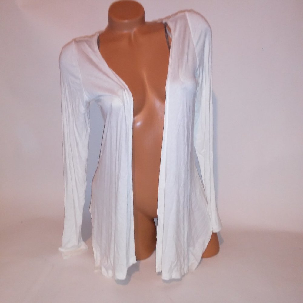 Zinga Cardigan Top Small White Lace Back Detail Long Sleeve‎ Asymmetrical Hem